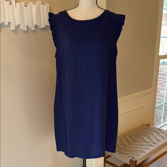 Cynthia Rowley Women's 12 Navy Sleeveless Dress with Ruffle Sleeve - Picture 1 of 7